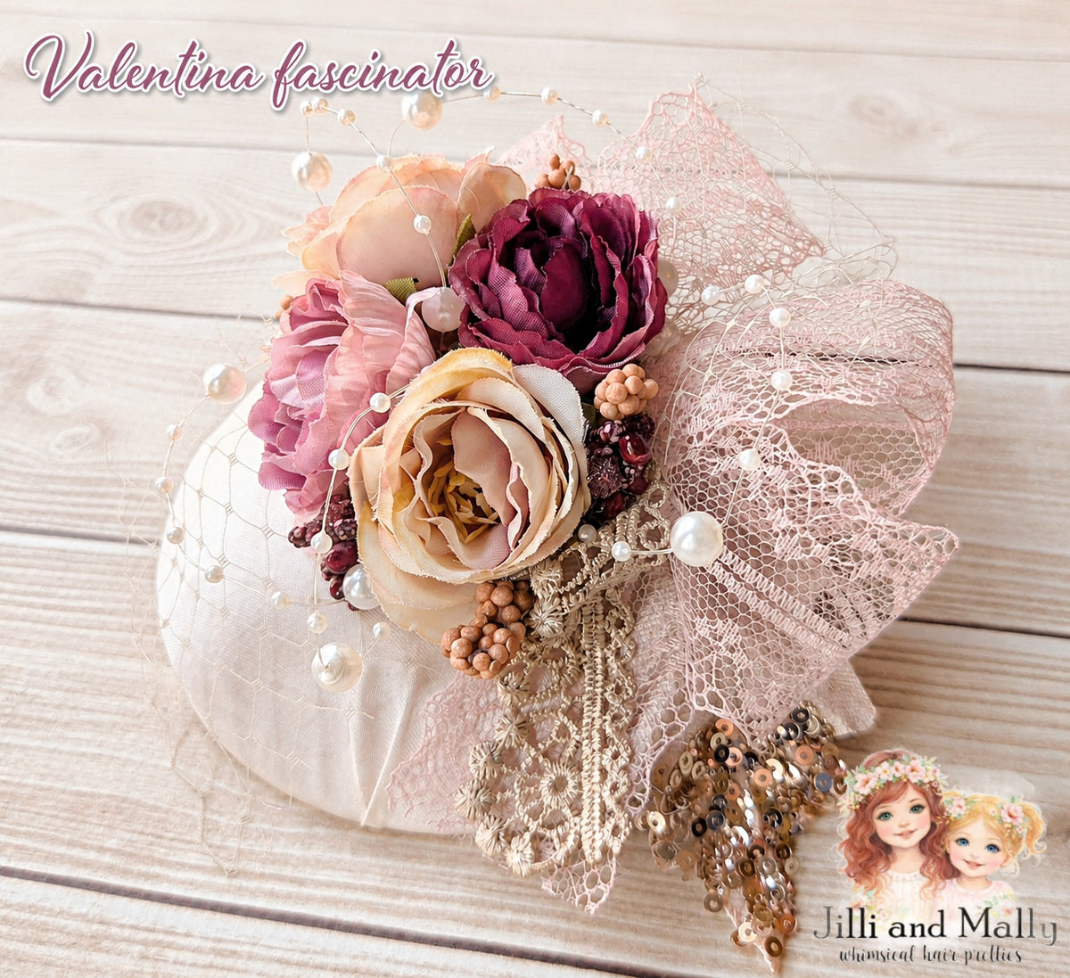 Valentina Floral Fascinator Mini Hat m2m Hummingbirds & Flowers *Made to Order woth 4 week turnaround time*