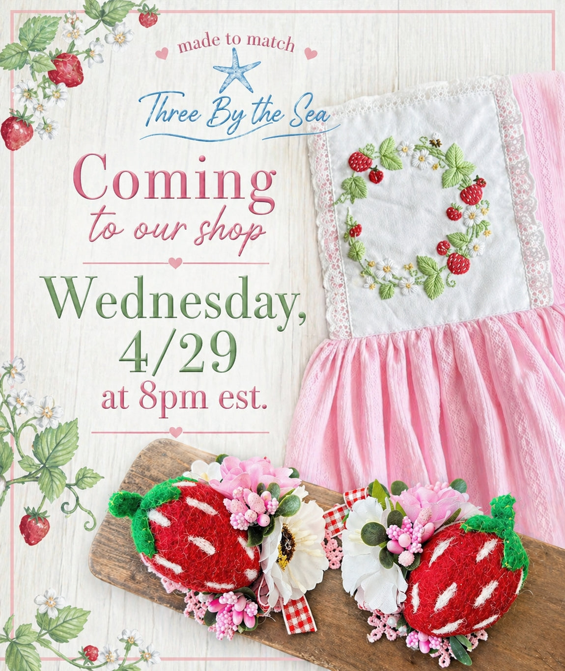 Pink Berries Single or Piggie Set m2m Three By the Sea *Pre-order 4 week turnaround time*