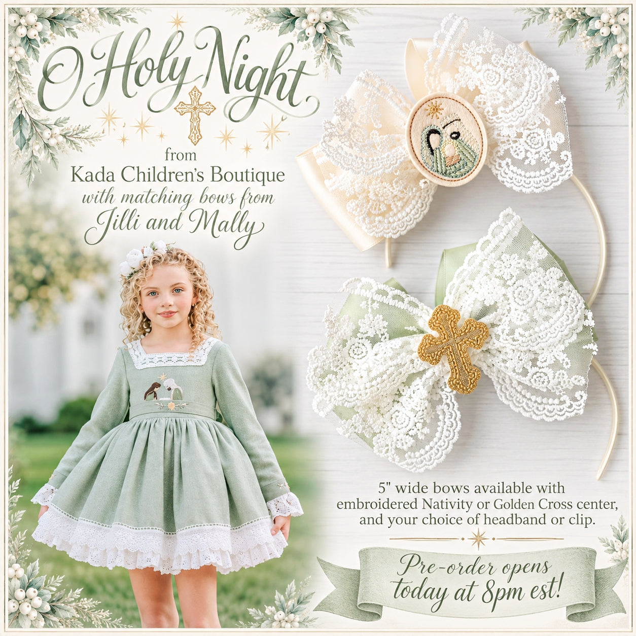 O Holy Night 3" Small Single OR Piggy Bows m2m Kada Boutique *MTO 4 wk turnaround*