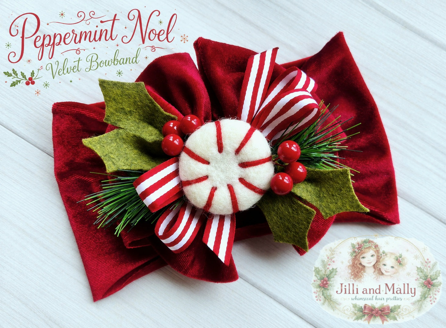Peppermint Noel Bowband m2m Hummingbirds & Flowers *pre-order 4 wk turnaround*