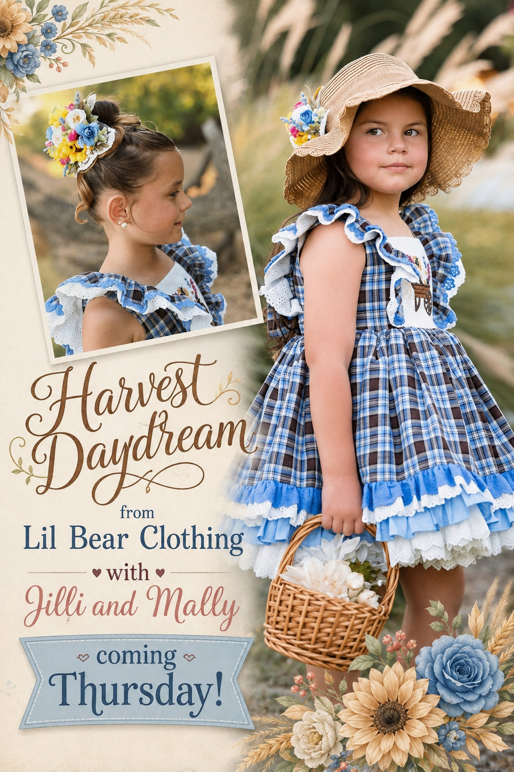Harvest Daydream Sun Hat and Bloom m2m Lil Bear Clothing *MTO 4 wk turnaround*