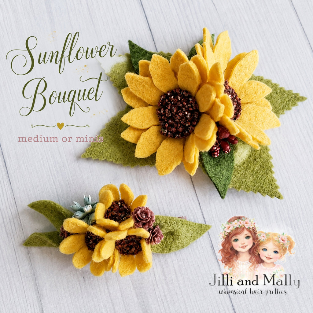 Sunflower Bouquet Wool Felt Blooms Mini and Medium *pre-order 4wk TAT*
