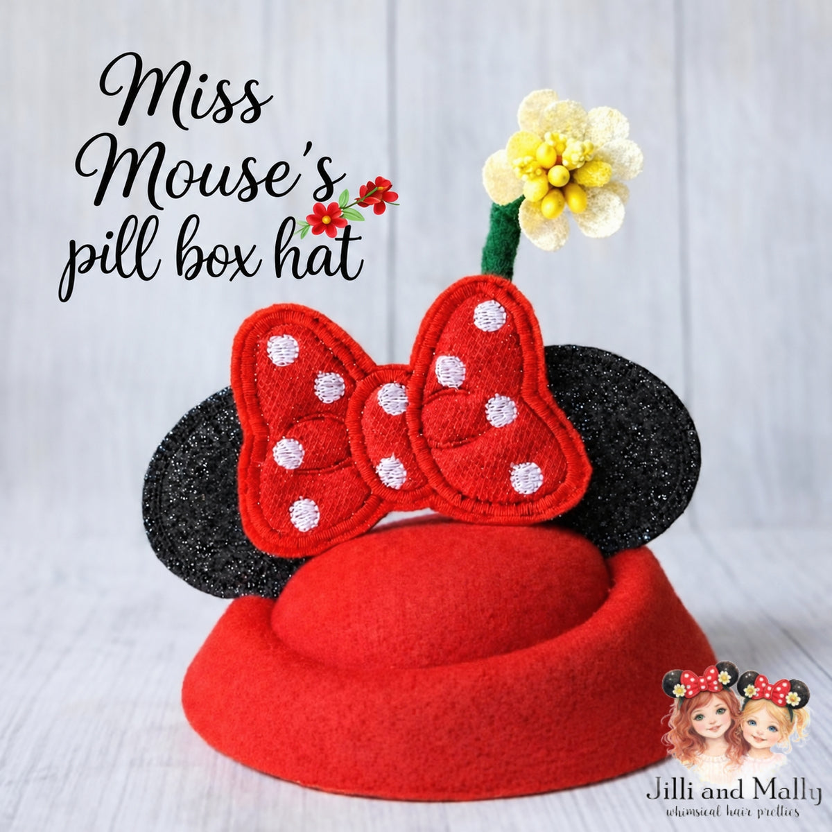 Miss Mouse Fascinator Pill Box Mini Hat *made to order with 4 week turnaround time*